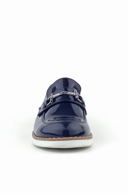 Rakerplus Genuine Leather Navy Blue Patent Leather Loafer Kids Classic Shoes - 3