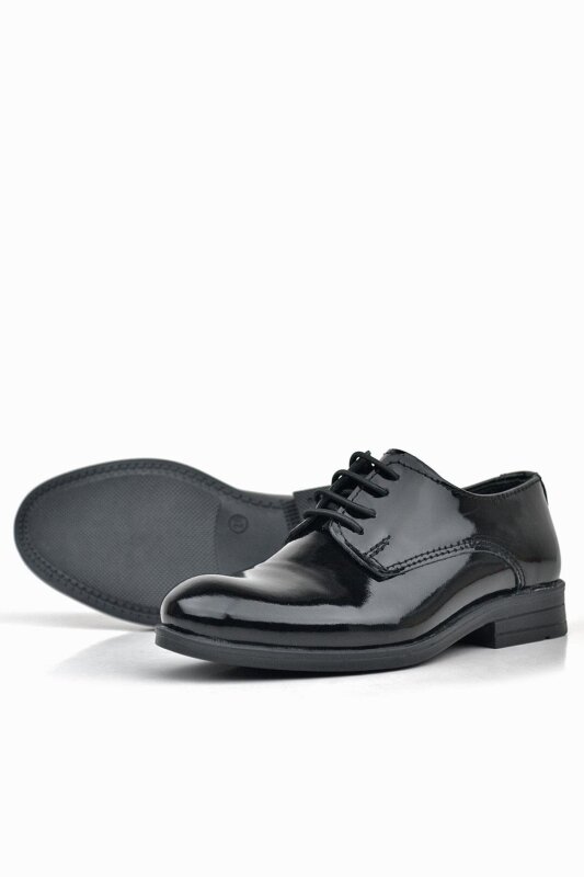 Rakerplus Genuine Leather Black Patent Leather Lace-up Oxford Kids School Shoes - 4