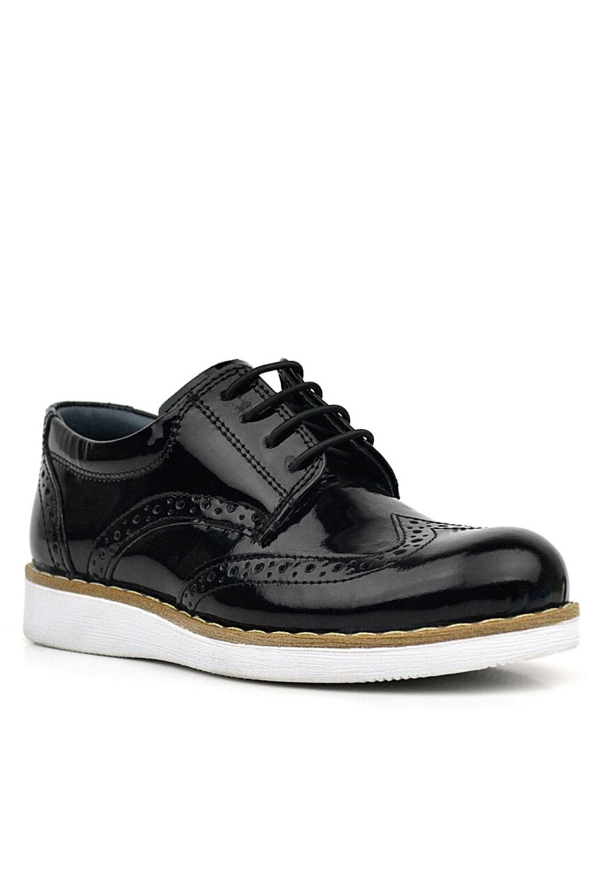 Rakerplus Hydra Genuine Leather Black Patent Leather Lace-up Classic Boys' Shoes - 1