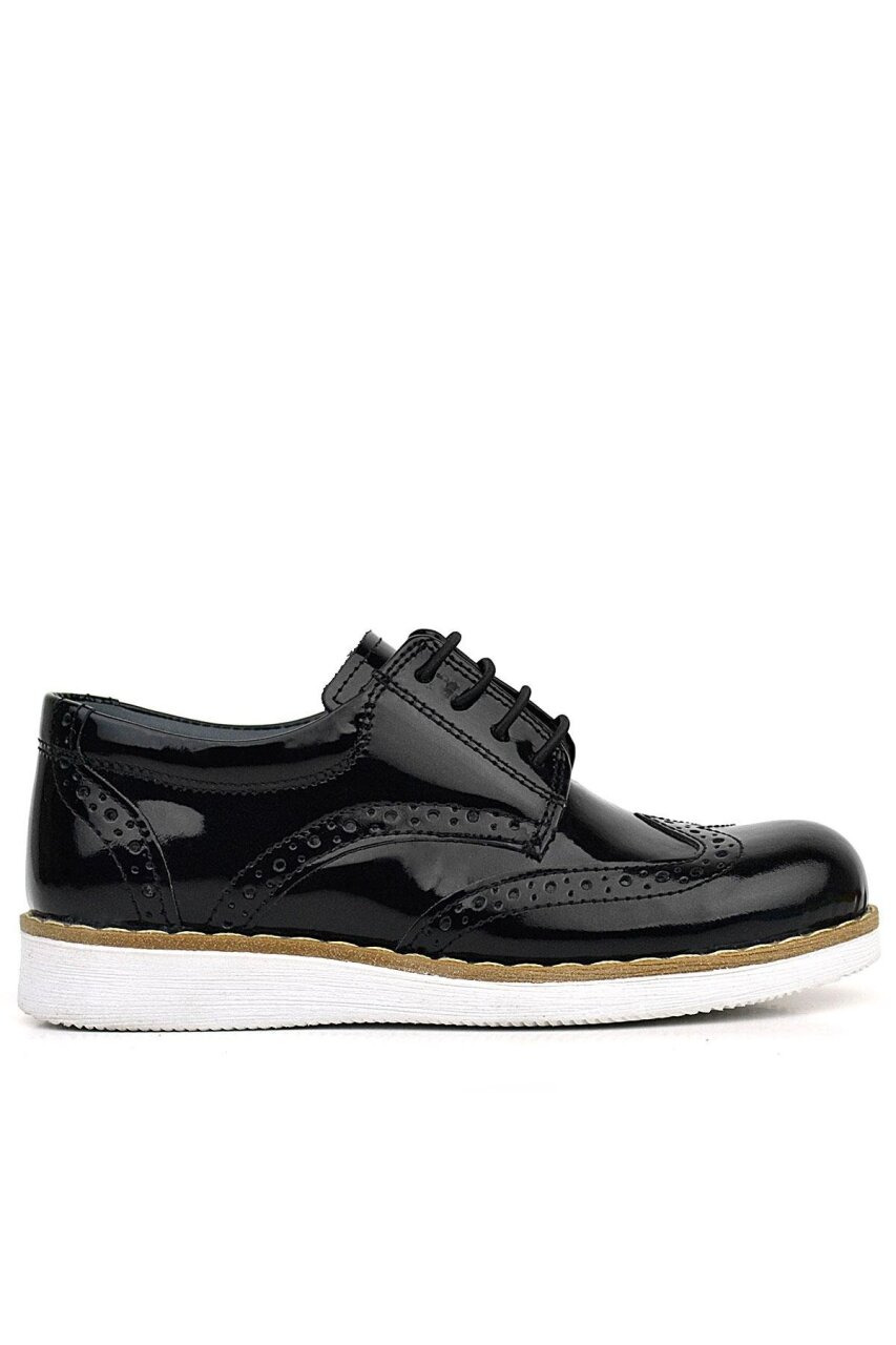 Rakerplus Hydra Genuine Leather Black Patent Leather Lace-up Classic Boys' Shoes - 2