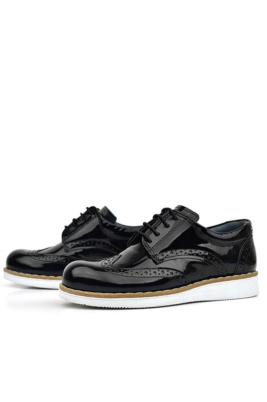 Rakerplus Hydra Genuine Leather Black Patent Leather Lace-up Classic Boys' Shoes - 4