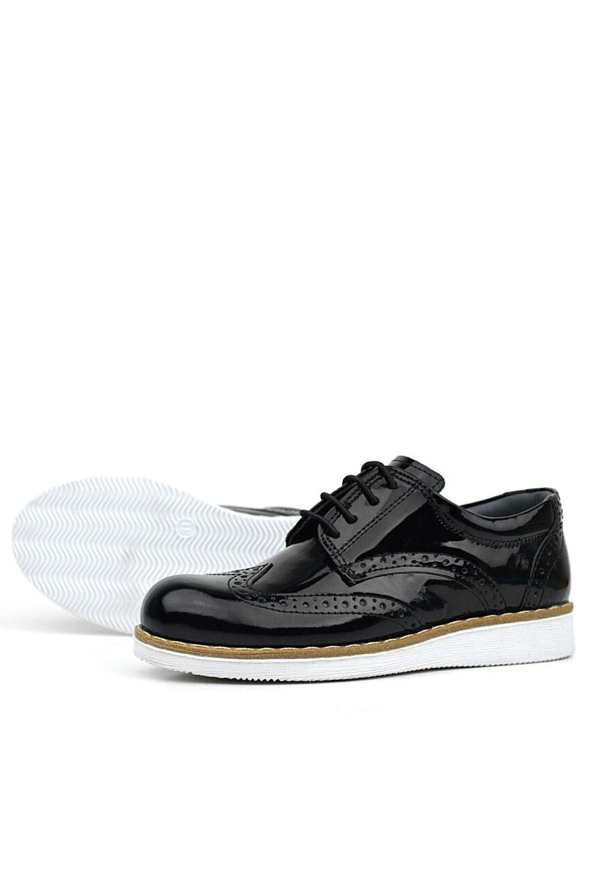 Rakerplus Hydra Genuine Leather Black Patent Leather Lace-up Classic Boys' Shoes - 5