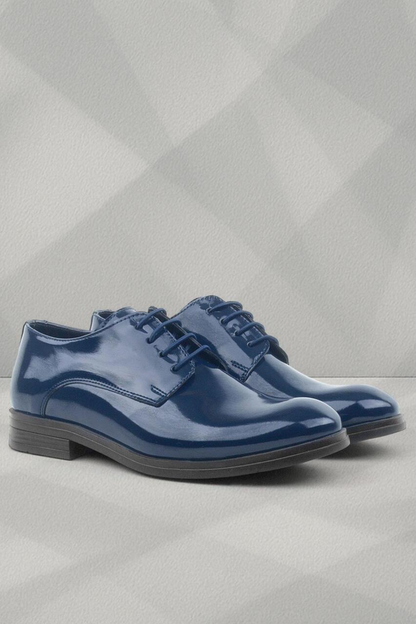 Rakerplus Navy Blue Patent Leather Lace-up Oxford Kids School Shoes - 1