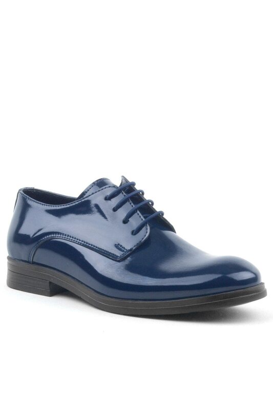 Rakerplus Navy Blue Patent Leather Lace-up Oxford Kids School Shoes - 2