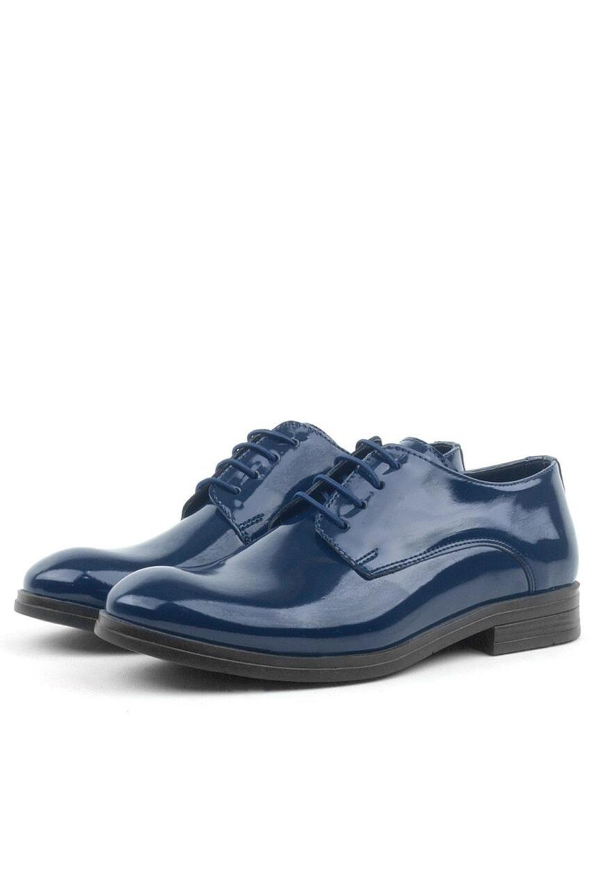Rakerplus Navy Blue Patent Leather Lace-up Oxford Kids School Shoes - 4