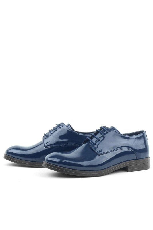 Rakerplus Navy Blue Patent Leather Lace-up Oxford Kids School Shoes - 5