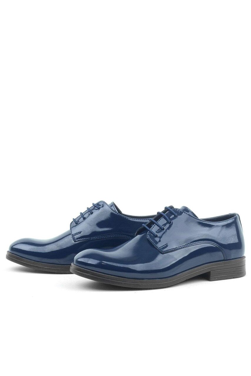 Rakerplus Navy Blue Patent Leather Lace-up Oxford Kids School Shoes - 5