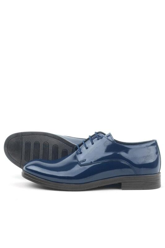 Rakerplus Navy Blue Patent Leather Lace-up Oxford Kids School Shoes - 6