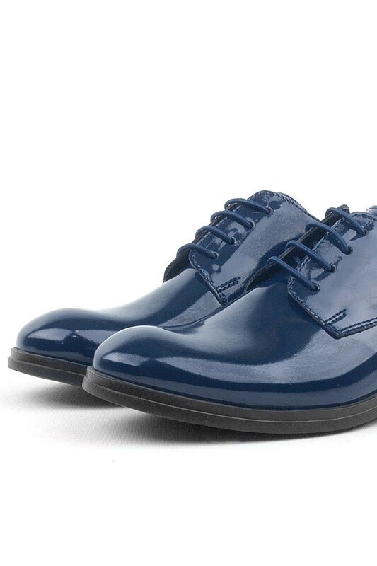 Rakerplus Navy Blue Patent Leather Lace-up Oxford Kids School Shoes - 7