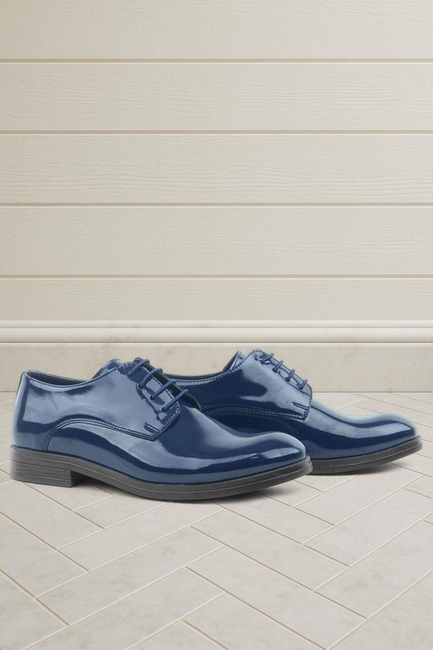 Rakerplus Navy Blue Patent Leather Lace-up Oxford Kids School Shoes - 1