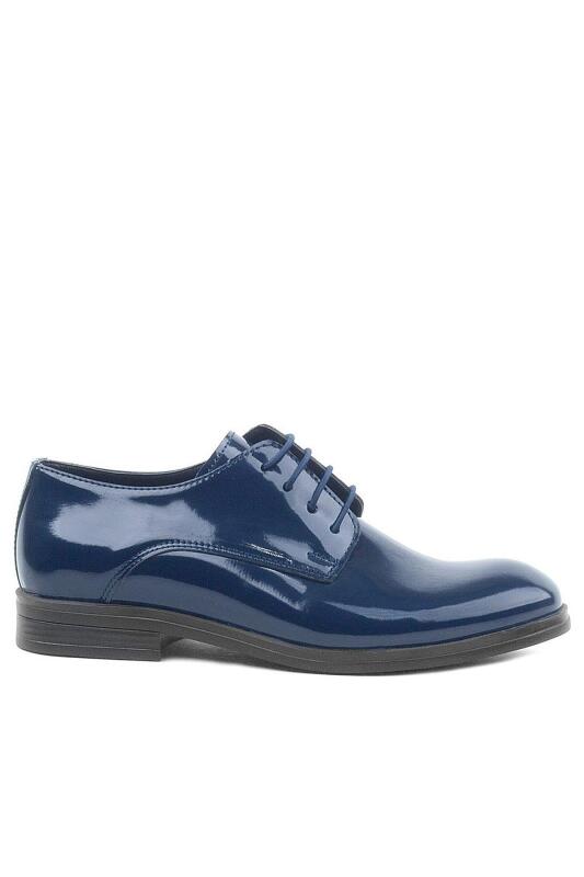 Rakerplus Navy Blue Patent Leather Lace-up Oxford Kids School Shoes - 3