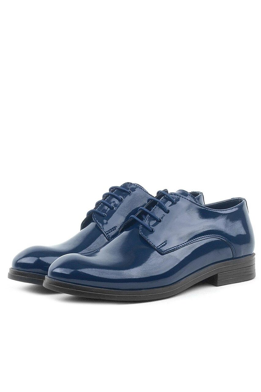 Rakerplus Navy Blue Patent Leather Lace-up Oxford Kids School Shoes - 4