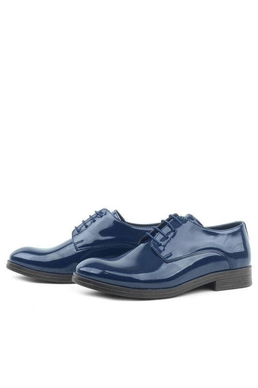 Rakerplus Navy Blue Patent Leather Lace-up Oxford Kids School Shoes - 5