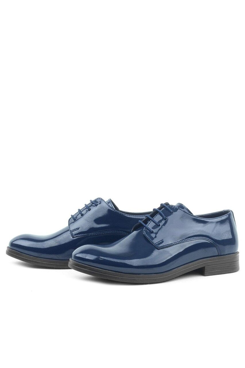 Rakerplus Navy Blue Patent Leather Lace-up Oxford Kids School Shoes - 5