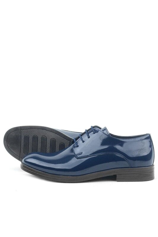 Rakerplus Navy Blue Patent Leather Lace-up Oxford Kids School Shoes - 6