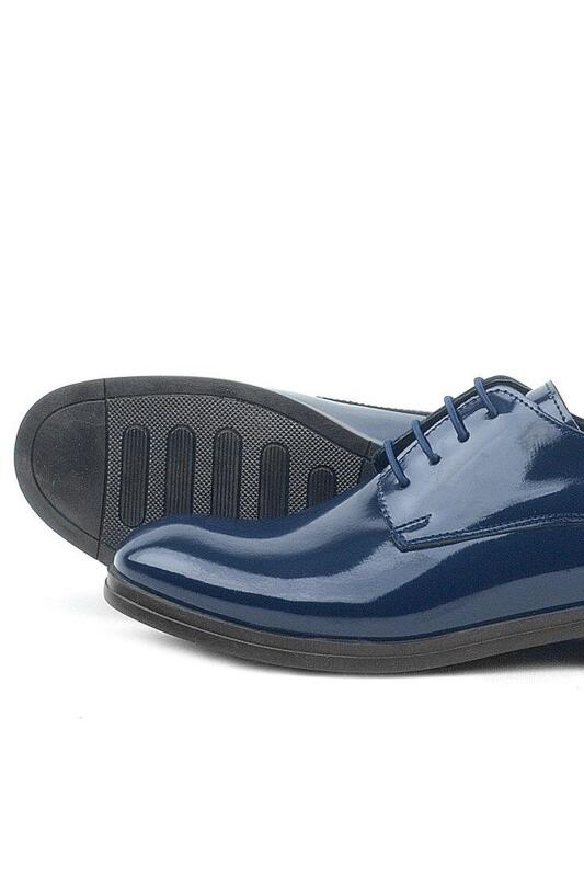 Rakerplus Navy Blue Patent Leather Lace-up Oxford Kids School Shoes - 7