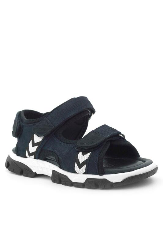 Genuine Leather Navy Blue and Black Velcro Boys' Sandals - 2