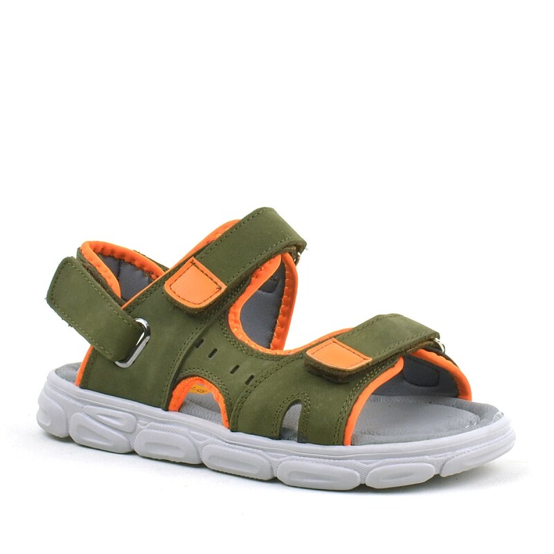 Rakerplus Hakiki Deri Haki-Turuncu Cırtlı Çocuk Sandalet - Rakerplus