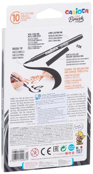 أقلام تلوين كاريوكا سوبر براش برأس لباد، عبوة من 10 قطع - 2