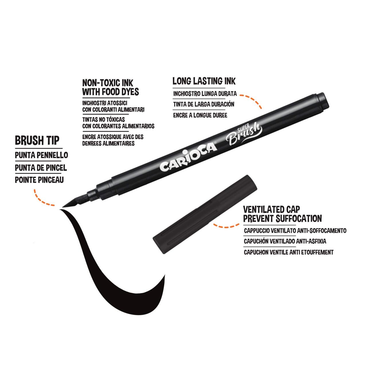 أقلام تلوين كاريوكا سوبر براش برأس لباد، عبوة من 10 قطع - 4