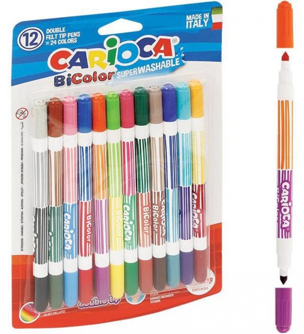 Carioca Bicolor Süper Yıkanabilir Çift Uçlu Keçeli Boya Kalemi 12'Li 24 Renk - 1