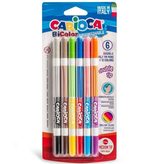 Carioca Bicolor Süper Yıkanabilir Çift Uçlu Keçeli Boya Kalemi 6'Lı 12 Renk - 1