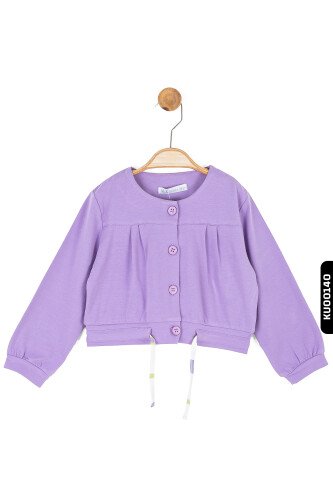 Ceketi Düğmeli Renk Şeritli Kolsuz Cepli Kız Çocuk Elbise Takımı 9Ay-4 Yaş 76603 Ekru - Lila - 5