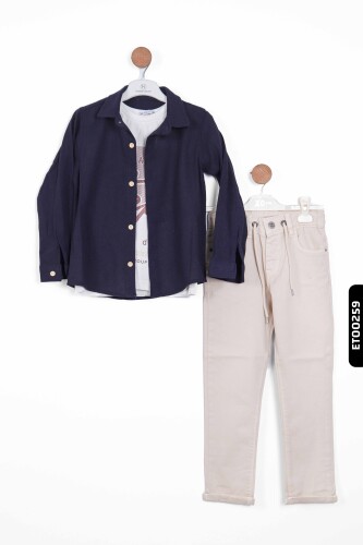 Çift Taraflı Giyilebilir Polo Yakalı Çıtçıtlı Erkek Çocuk Pantolon Takım 6-9 Yaş 13057 - 6