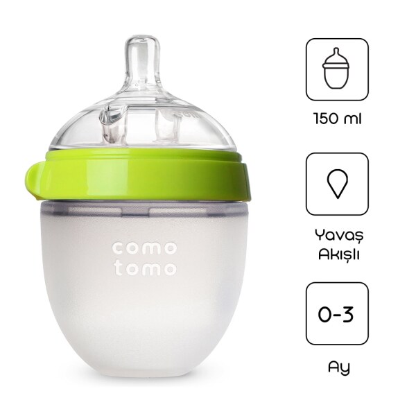 زجاجة كوموتومو سيليكون مضادة للمغص للأطفال 150 مل 0-3 أشهر، خضراء - Comotomo