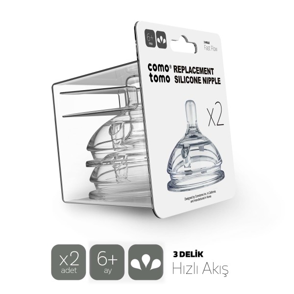 زجاجة رضاعة كوموتومو سيليكون، قطعتين، حلمة سريعة التدفق للأطفال من عمر 6 أشهر فما فوق - Comotomo