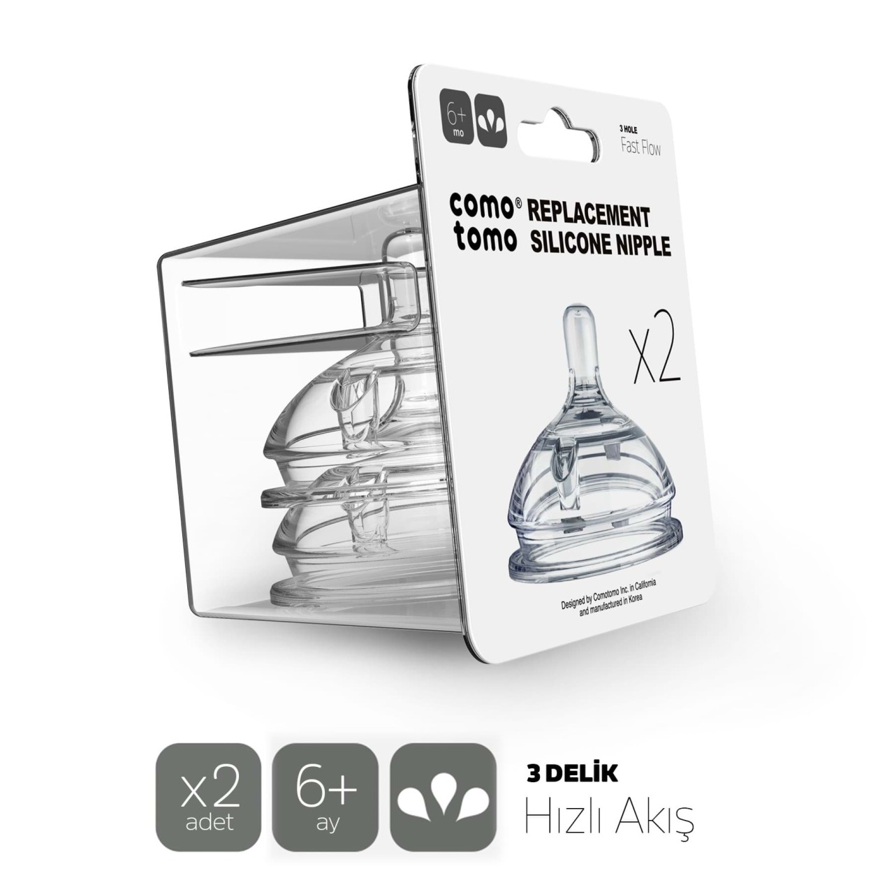 زجاجة رضاعة كوموتومو سيليكون، قطعتين، حلمة سريعة التدفق للأطفال من عمر 6 أشهر فما فوق - 1