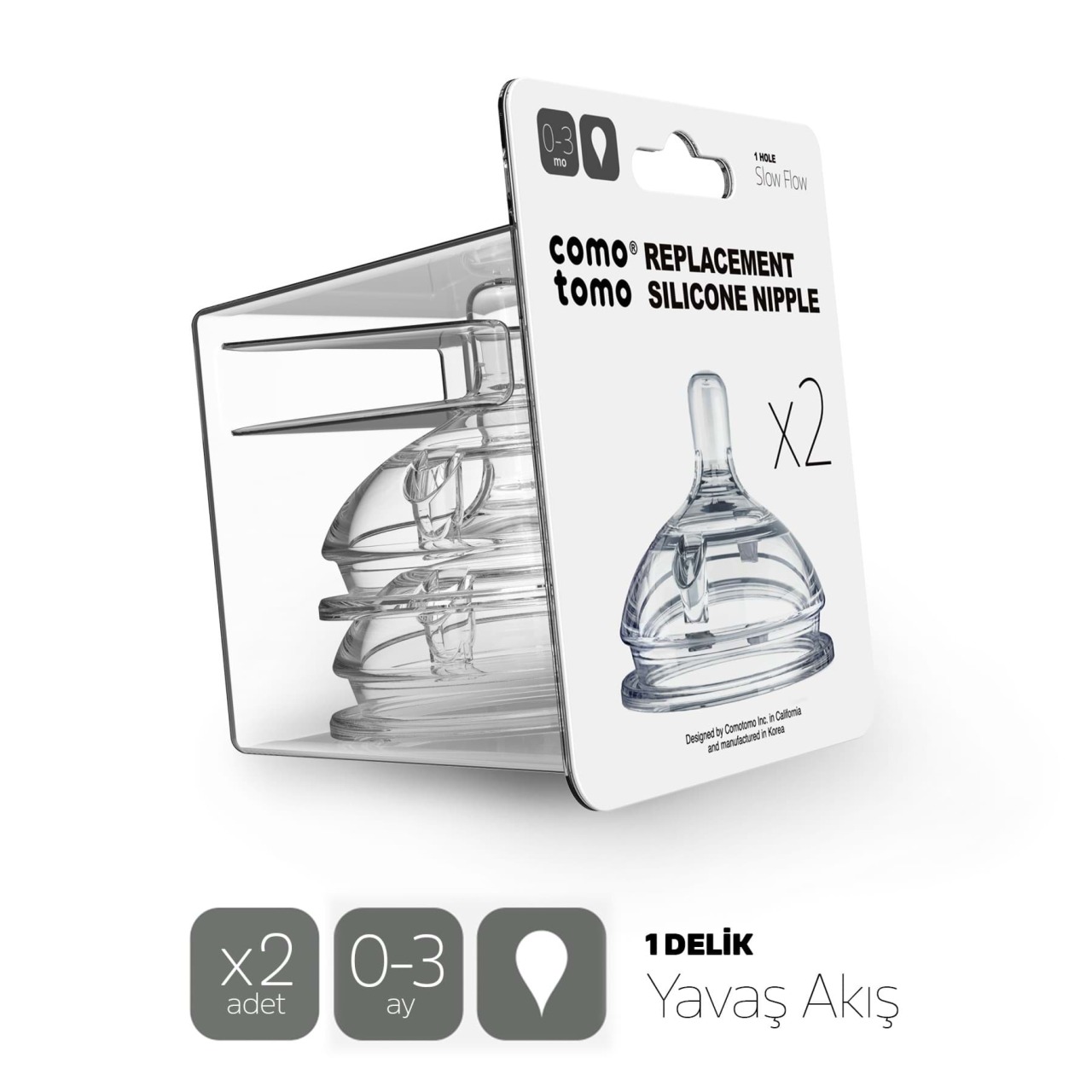زجاجة رضاعة كوموتومو سيليكون، قطعتين، حلمة تدفق بطيء، للأطفال من عمر 0 ​​إلى 3 أشهر - 1