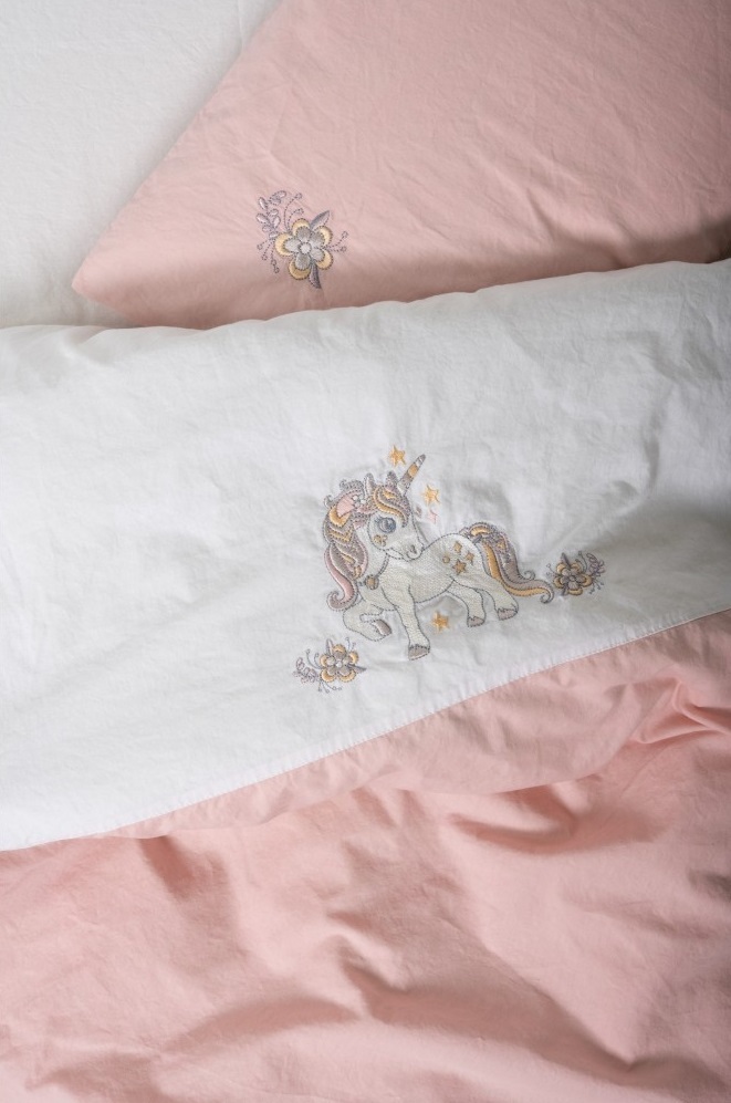 طقم سرير أطفال قطني مطرز ناعم باللون الأبيض - 2