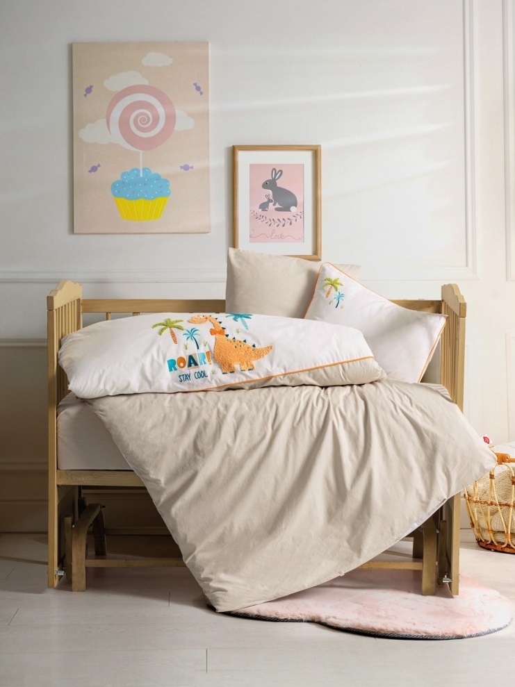 طقم سرير أطفال مطرز من القطن - 1