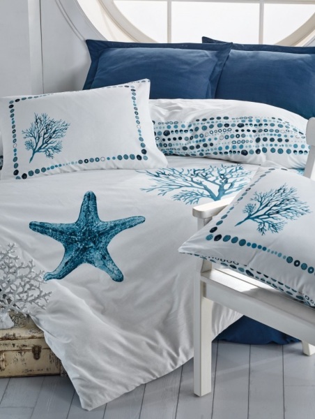 طقم غطاء لحاف قطني بحري بنجمة واحدة أزرق داكن - 2