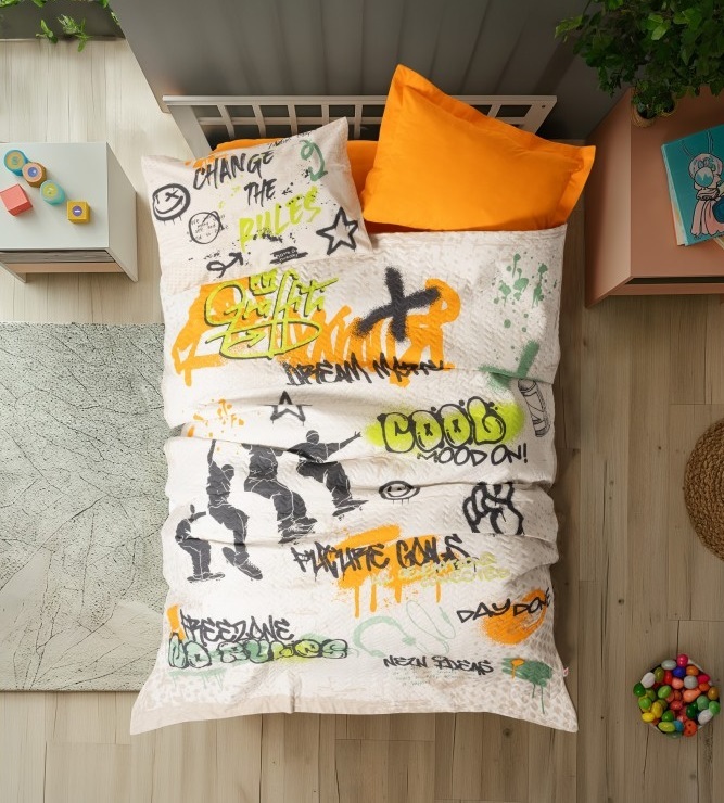 Cotton Box Genç Complete Set Tek Kişilik Graffiti Oranj - 1