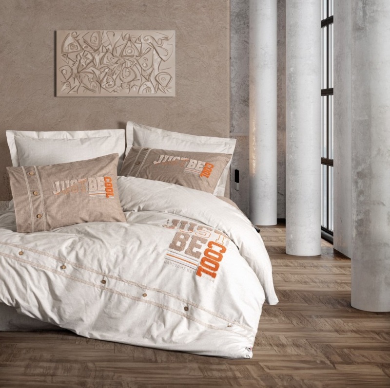 Cotton Box Mood Nakışlı Ranforce Nevresim Takımı Tek Kişilik Cool Kahve - 1