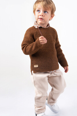 طقم قبعة للأولاد من الأعلى والأسفل، من عمر 6 إلى 24 شهرًا، لون بني - بيج، 422 - Damasqino