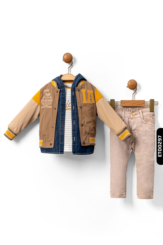 طقم علوي وسفلي للأولاد من 3 إلى 8 سنوات 1217 بني - Damasqino