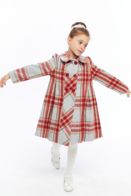 معطف بناتي من عمر 6 إلى 10 سنوات 6542 رمادي-أحمر - 5