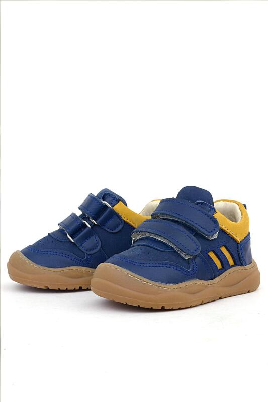 Rakerplus Schaggy Hakiki Deri Lacivert Sarı Bebek Spor Ayakkabı - 5