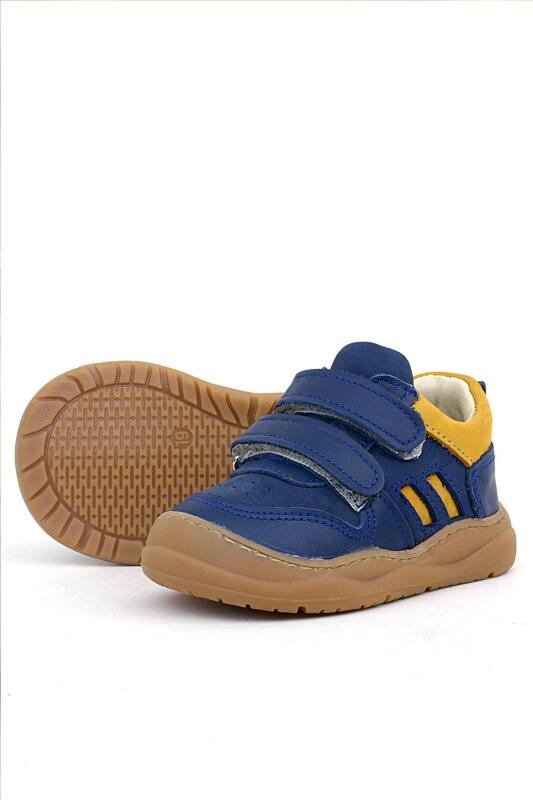Rakerplus Schaggy Hakiki Deri Lacivert Sarı Bebek Spor Ayakkabı - 6
