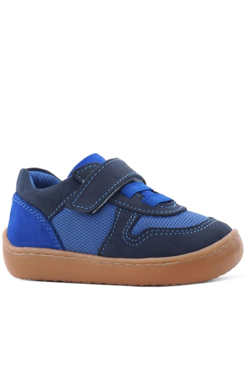 Rakerplus Bob Hakiki Deri Lacivert Mavi Barefoot Cırtlı Lastikli Bebek Sneaker Ayakkabı - 2