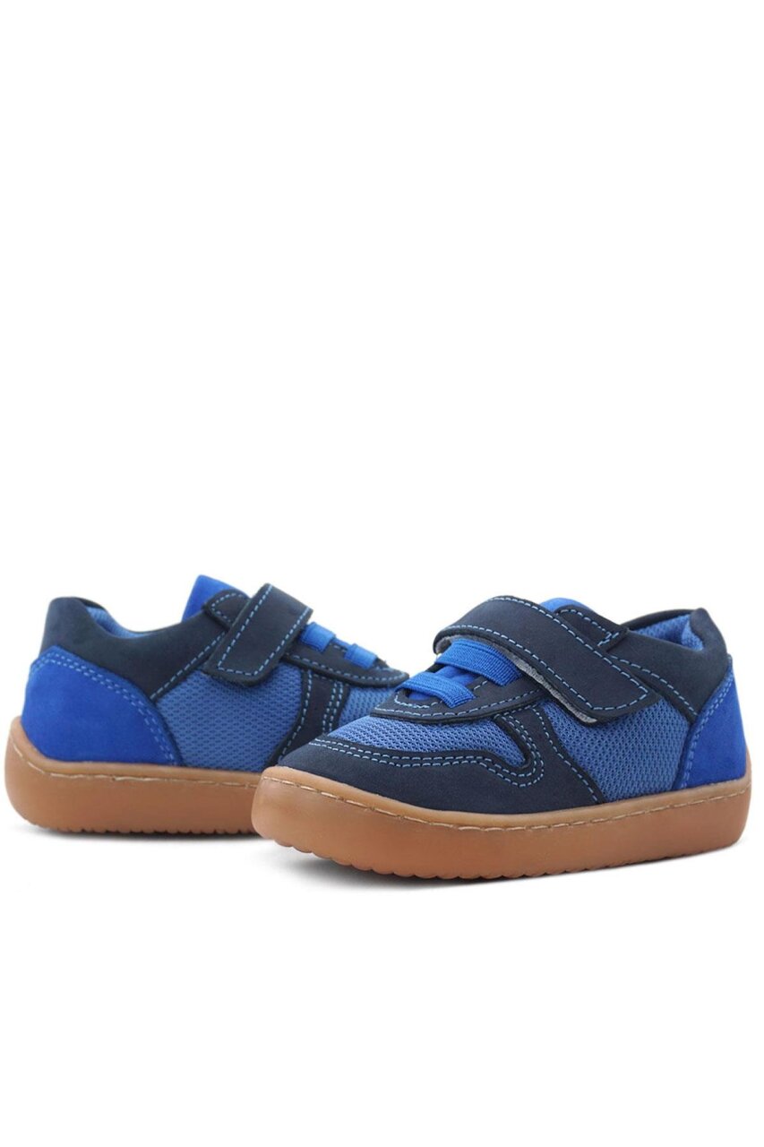 Rakerplus Bob Hakiki Deri Lacivert Mavi Barefoot Cırtlı Lastikli Bebek Sneaker Ayakkabı - 8