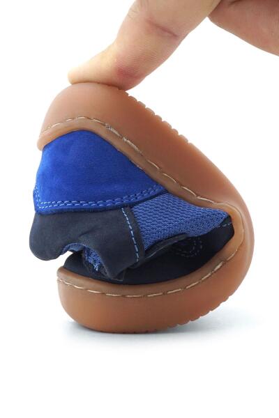 Rakerplus Bob Hakiki Deri Lacivert Mavi Barefoot Cırtlı Lastikli Bebek Sneaker Ayakkabı - 9