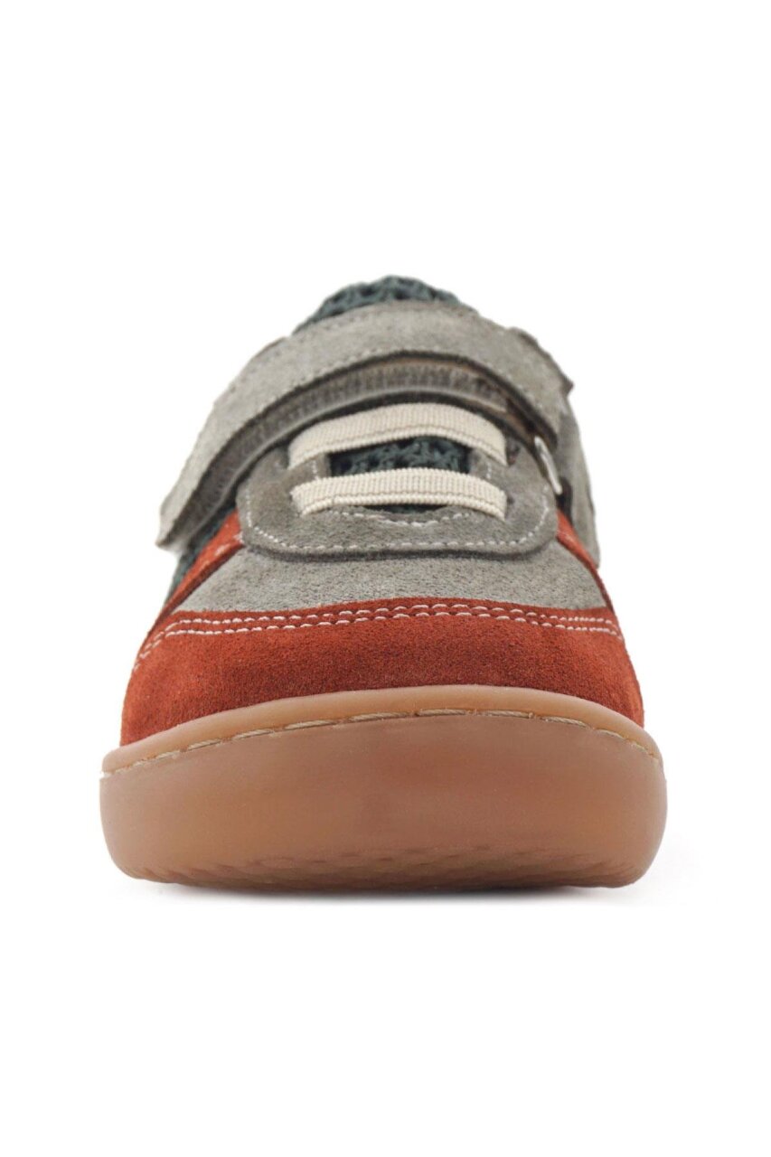 Rakerplus Bob Hakiki Deri Gri Yeşil Barefoot Cırtlı Lastikli Bebek Sneaker Ayakkabı - 4