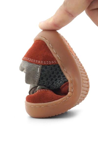 Rakerplus Bob Hakiki Deri Gri Yeşil Barefoot Cırtlı Lastikli Bebek Sneaker Ayakkabı - 9
