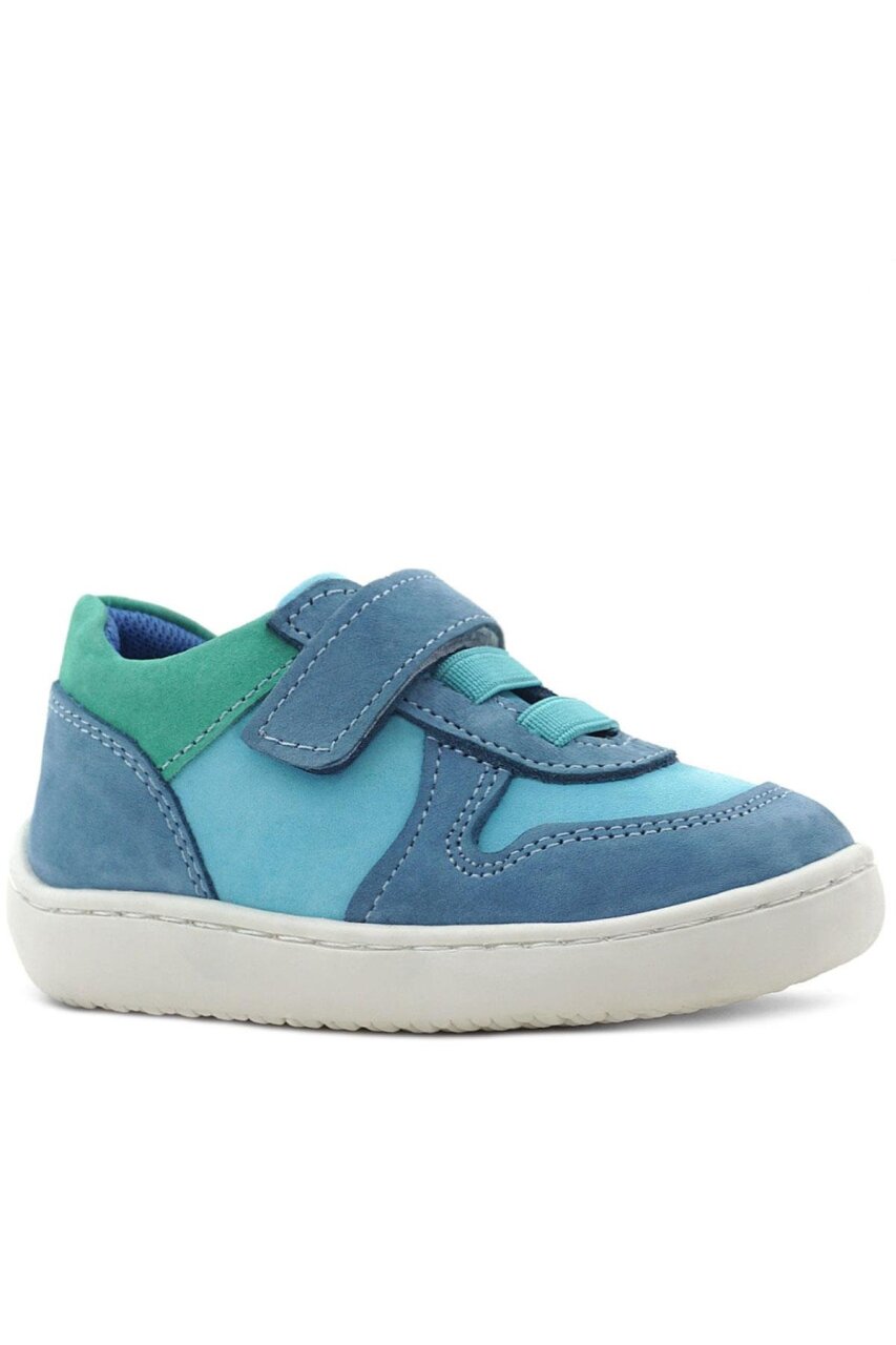 Rakerplus Bob Hakiki Deri Mavi Yeşil Barefoot Cırtlı Lastikli Bebek Sneaker Ayakkabı - 2