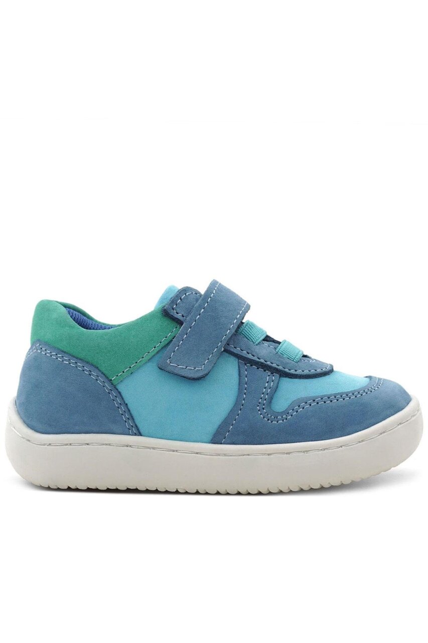Rakerplus Bob Hakiki Deri Mavi Yeşil Barefoot Cırtlı Lastikli Bebek Sneaker Ayakkabı - 3