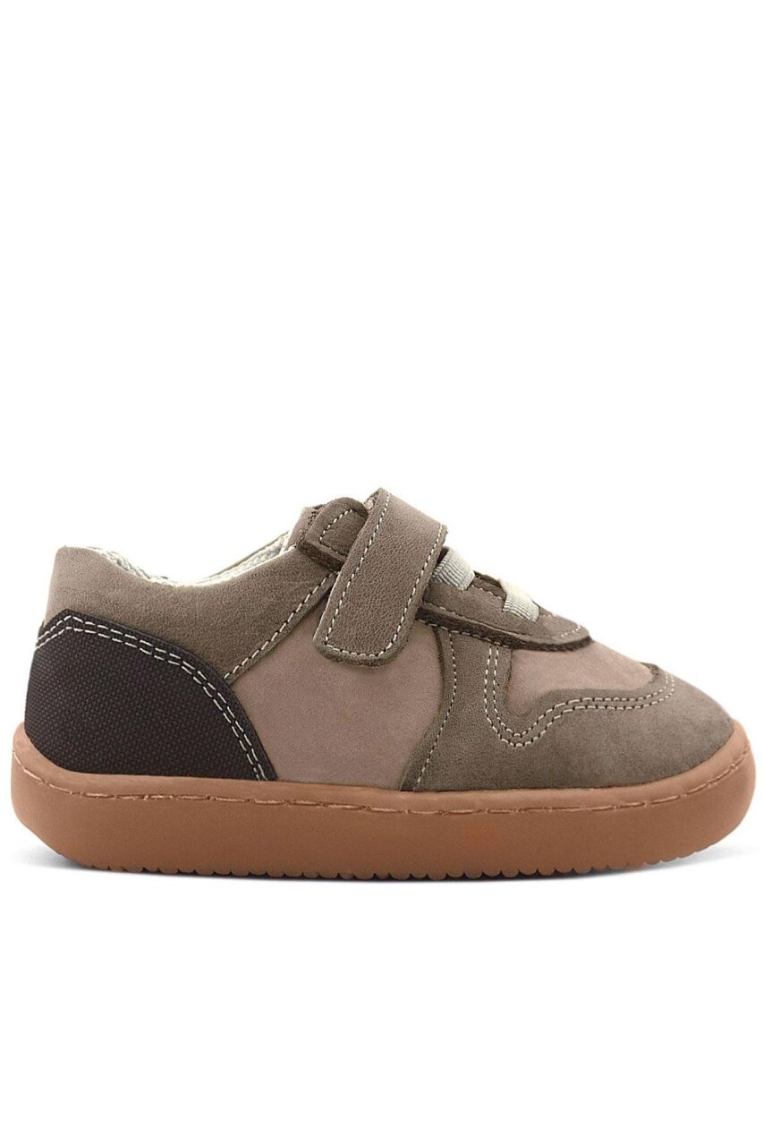 Rakerplus Bob Hakiki Deri Kum Krem Barefoot Cırtlı Lastikli Bebek Sneaker Ayakkabı - 3